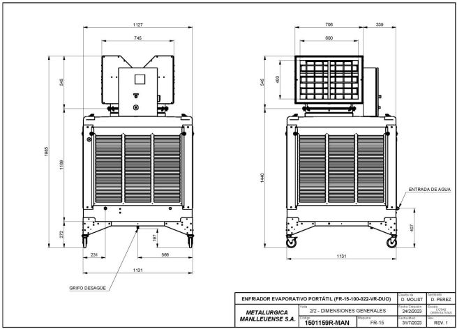 FR-15-100-022-VR DUO Portable industrial evaporative cooler