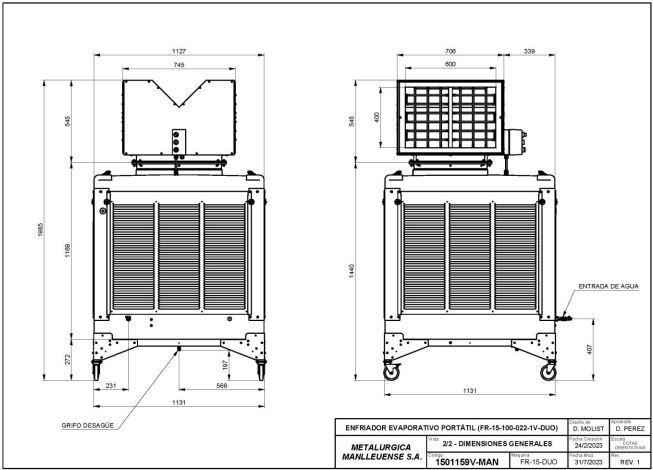 FR-15-100-022-1V DUO Portable industrial evaporative cooler