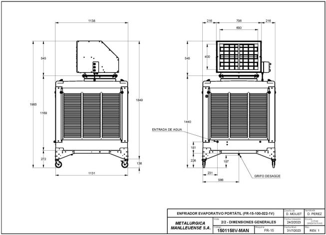 FR-15-100-022-1V-2 Portable industrial evaporative cooler