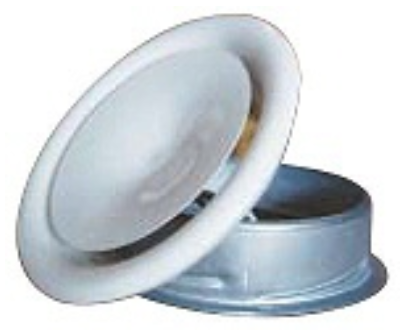 TFFC 125 is a circular supply air valve for ceiling installation, 125mm diameter, RAL9010